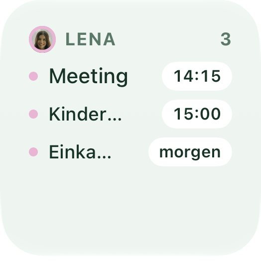 Kleines Nestwerk-Widget, gefiltert auf eine Person, mit drei Aufgaben